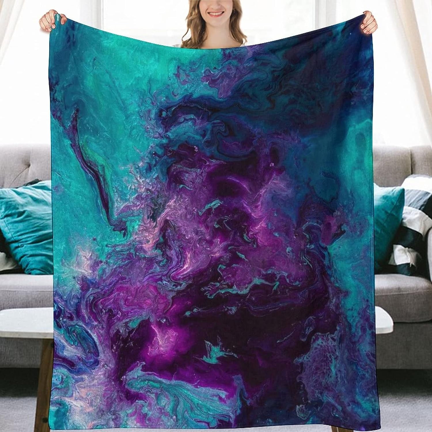 Turquoise fleece throw sale