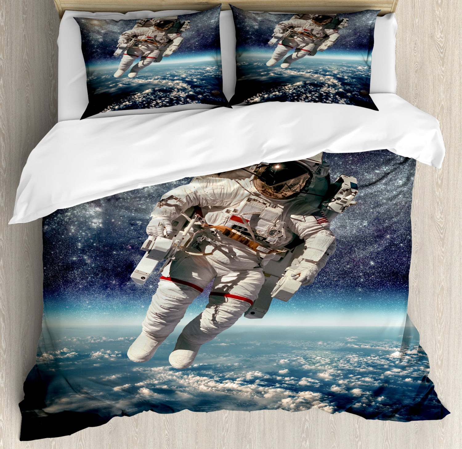Galaxy Queen Size Duvet Cover Set, Astronaut Floats Outer Space with ...