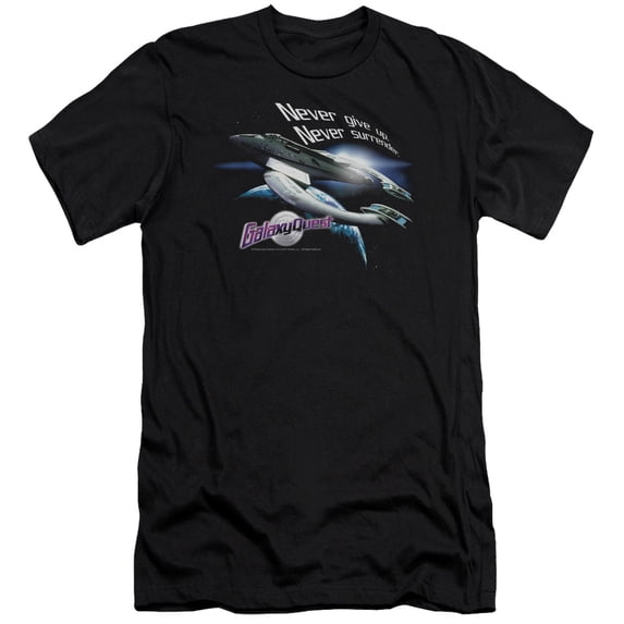 Galaxy Quest Never Surrender Premium Adult Slim Fit 30/1 T-Shirt Black