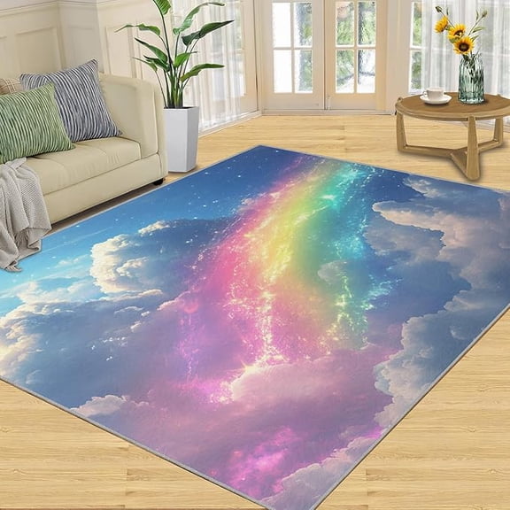 Galaxy Rainbow Cloud Area Rug, Cosmic Starry Rugs for Living Room, Colorful Milky Way Rugs for Bedroom, Fantasy Cloudscape Carpet for Entryway, Washable Non-Slip Office Home Decor 2 x 3ft