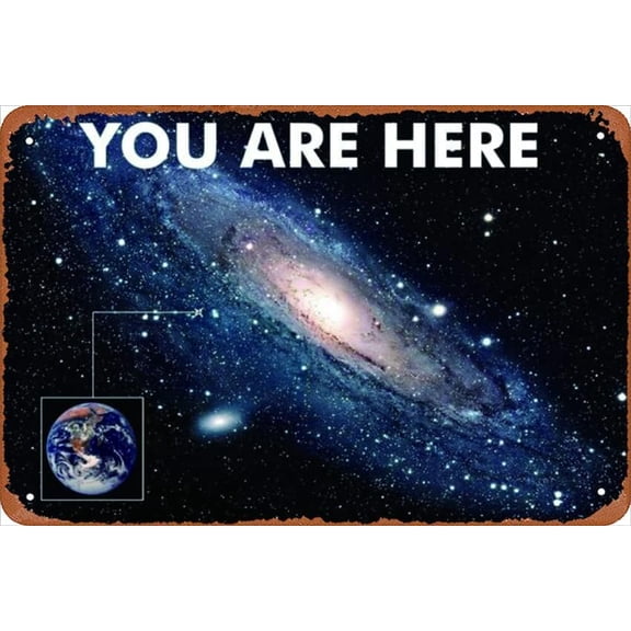 Galaxy Retro Solar System Metal Tin Sign, You Are Here Earth Location Wall Panel, Vintage Space Poster for Indoor Outdoor Decor, 8 x 12 Inch