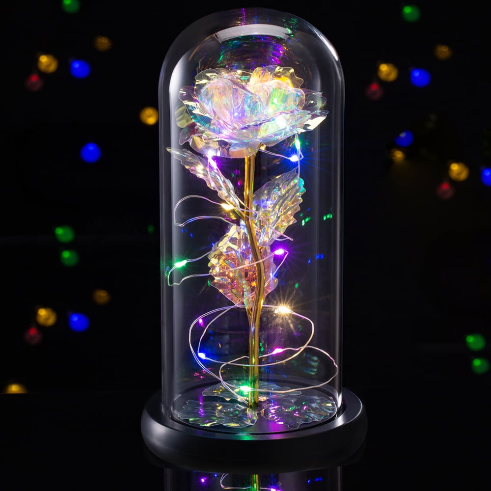Galaxy Rose Gifts Colorful Artificial Flower Rose Light Gift in A Glass Dome Flowers Gifts for on Christmas Anniversary Valentine's Day Mothers Day Girlfriend Birthday Gifts