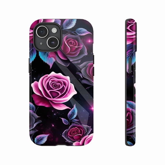 Galaxy Rose Phone Case Compatible with iPhone 11/12/13/14/15/16 (Pro Max/Plus) Cosmic Floral Art Design for Women Men Who Love Magical Aesthetic