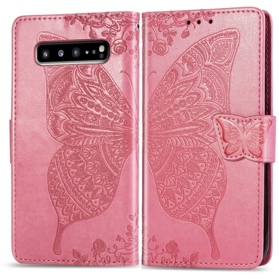 Galaxy S10 5G Case, Galaxy S10 5G Wallet Folio Case Magnetic Closure RFID Blocking Card Slots Kickstand Shockproof Case for Samsung Galaxy S10 5G, Pink