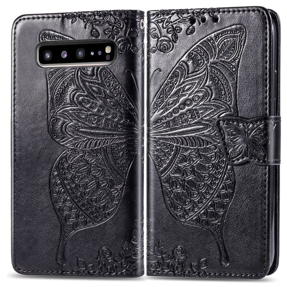 Galaxy S10 Case, Galaxy S10 Wallet Folio Case Magnetic Closure RFID Blocking Card Slots Kickstand Shockproof Case for Samsung Galaxy S10, Black