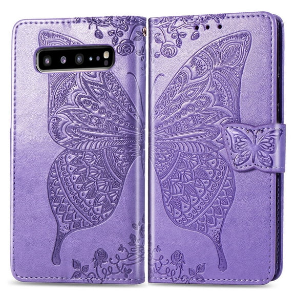 Galaxy S10 Case, Galaxy S10 Wallet Folio Case Magnetic Closure RFID Blocking Card Slots Kickstand Shockproof Case for Samsung Galaxy S10, Lightpurple