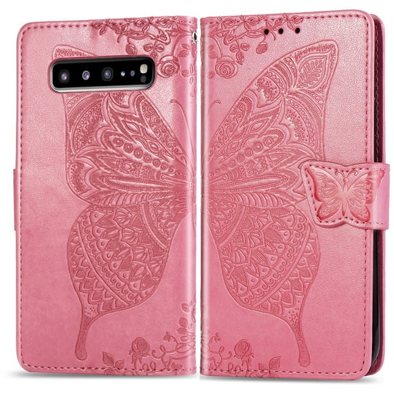 Galaxy S10 Case, Galaxy S10 Wallet Folio Case Magnetic Closure RFID Blocking Card Slots Kickstand Shockproof Case for Samsung Galaxy S10, Pink