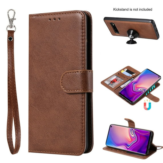 Galaxy S10 Case Wallet, S10 Case, Allytech Premium Leather Flip Case Cover & Card Slots Pocket, Wrist Design Detachable Slim Case for Samsung Galaxy S10 (Brown)