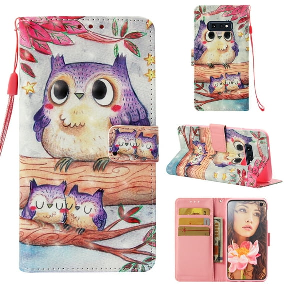 Galaxy S10 Lite Case for Girls Women, Allytech Synthetic Leather Folio Flip Book Cover Design Cards Holder Wallet Case Cover with Hand Strape Stand Case Cover for Samsung Galaxy S10 Lite, Cute Owl