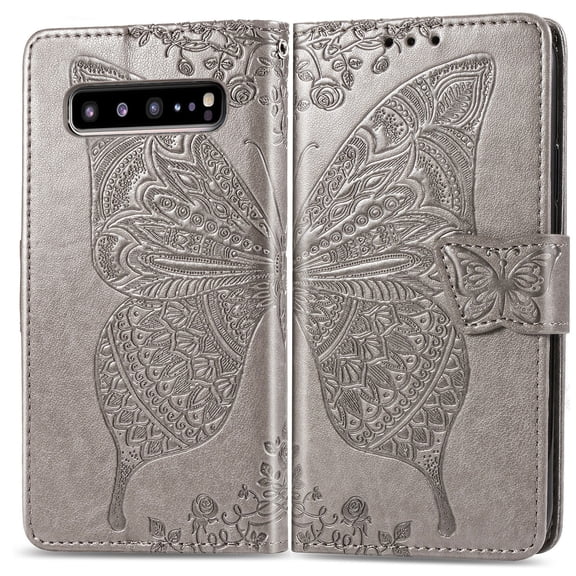 Galaxy S10 Plus Case, Galaxy S10 Plus Wallet Folio Case Magnetic Closure RFID Blocking Card Slots Kickstand Shockproof Case for Samsung Galaxy S10 Plus, Gray