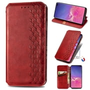 Galaxy S10 Plus Case, PU Leather TPU Wallet Cover with Card Holder Kickstand Hidden Magnetic Adsorption Shockproof Flip Folio Cell Phone Case for Samsung Galaxy S10 Plus 6.4 inch 2019, Red