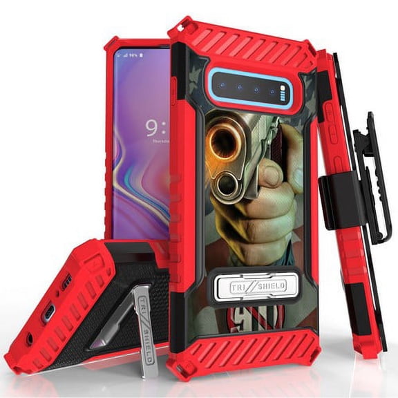 Galaxy S10 Plus (SM-G975) Case, TRISHIELD Rugged Cover With + [Belt Clip Holster] + [Built in kickstand] For Samsung Galaxy S10 Plus - No 911 Patriot