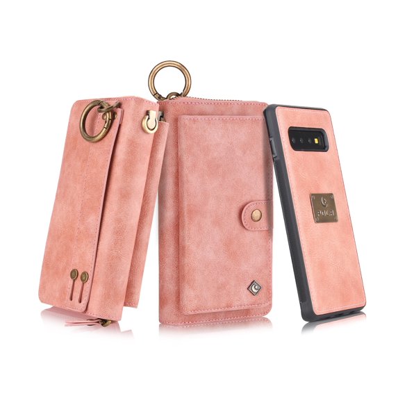 Galaxy S10 Plus Wallet Case, Alleytech Girls Women Magnets Detachable Zipper Wallet Case Cover PU Leather Folio Flip Holster Carrying Case Card Holder for Samsung Galaxy S10 Plus 2019, Pink