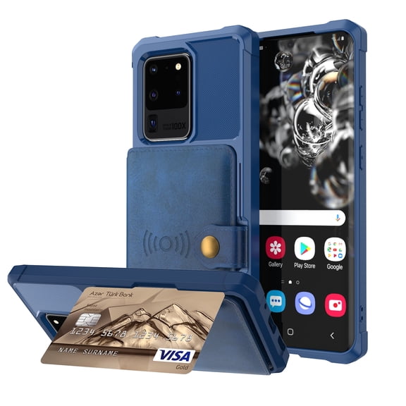 Galaxy S10 Plus Wallet Case, Shockproof Rubber Card Holder Wallet PU Leather Back Phone Case Kickstand Protective Scratch Hybrid Bumper Shell for Samsung Galaxy S10 Plus 6.4 inch 2019, Darkblue
