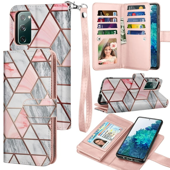 Galaxy S10 S20 S21 FE S22 Ultra Case, Galaxy S20 FE 5G Wallet Case, PU Leather Cash Credit Card Slots Holder Carrying Folio Flip Cover [Detachable Magnetic Case] Kickstand for Samsung S20 FE 5G