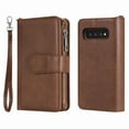 thumbnail image 1 of Galaxy S10 Wallet Case, Dteck Pure Color PU Leather Case, Zipper Wallet Case, Detachable Magnetic Back Phone Cover & Card Slots & Hand Strap For Samsung Galaxy S10 6.1 inch, Brown, 1 of 1
