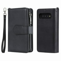 Galaxy S10 Wallet Case, Dteck Pure Color PU Leather Case, Zipper Wallet Case, Detachable Magnetic Back Phone Cover & Card Slots & Hand Strap For Samsung Galaxy S10 6.1 inch, Black