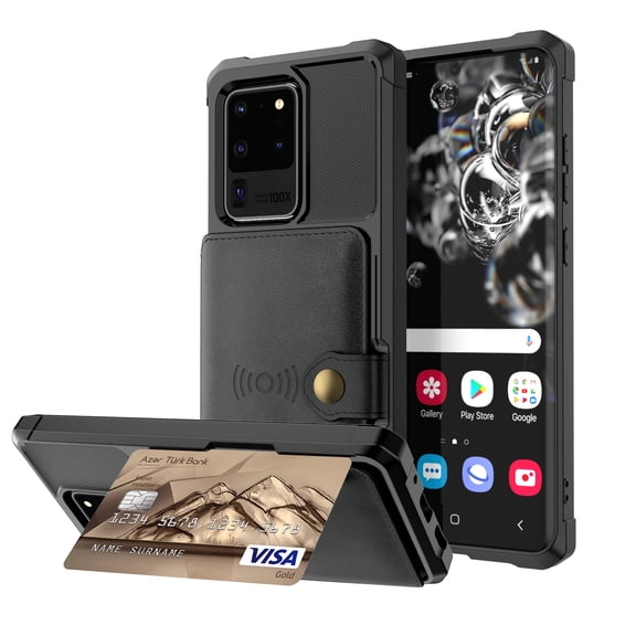Galaxy S10 Wallet Case, Shockproof Rubber Card Holder Wallet PU Leather Back Phone Case Kickstand Protective Scratch Hybrid Bumper Shell for Samsung Galaxy S10 6.1 inch 2019, Black