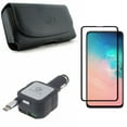 thumbnail image 1 of Galaxy S10e Car Charger w Case Belt Clip w Screen Protector - Retractable 4.8Amp Type-C, Leather Holster Cover, Tempered Glass 5D Curved Edge for Samsung Galaxy S10e Phone, 1 of 16