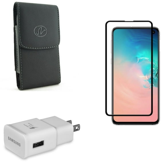 Galaxy S10e Case Belt Clip w Screen Protector w OEM Home Charger - Leather Holster Cover, Tempered Glass 5D Curved Edge, Adaptive Fast USB Power for Samsung Galaxy S10e Phone