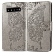 Galaxy S10e Case, Galaxy S10e Wallet Folio Case Magnetic Closure RFID Blocking Card Slots Kickstand Shockproof Case for Samsung Galaxy S10e, Gray