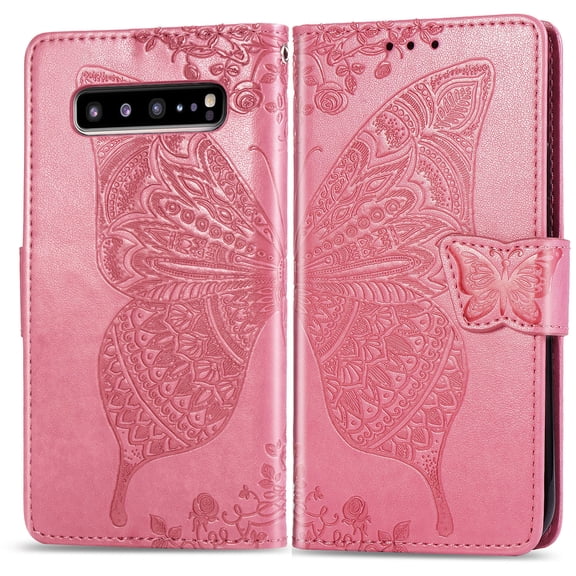 Galaxy S10e Case, Galaxy S10e Wallet Folio Case Magnetic Closure RFID Blocking Card Slots Kickstand Shockproof Case for Samsung Galaxy S10e, Pink