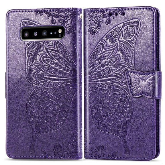 Galaxy S10e Case, Galaxy S10e Wallet Folio Case Magnetic Closure RFID Blocking Card Slots Kickstand Shockproof Case for Samsung Galaxy S10e, Purple