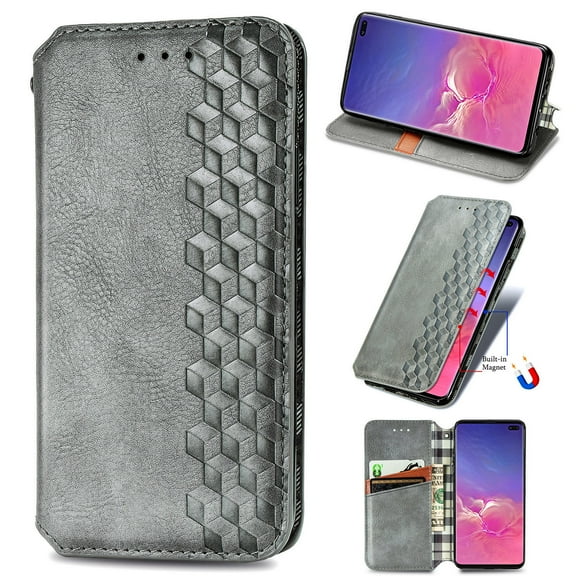 Galaxy S10e Case, PU Leather TPU Wallet Cover with Card Holder Kickstand Hidden Magnetic Adsorption Shockproof Flip Folio Cell Phone Case for Samsung Galaxy S10e 5.8 inch 2019, Gray