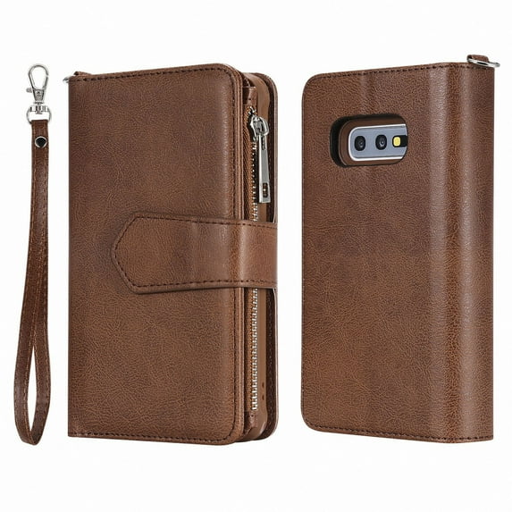 Galaxy S10e Wallet Case, Dteck Pure Color PU Leather Case, Zipper Wallet Case, Detachable Magnetic Back Phone Cover & Card Slots & Hand Strap For Samsung Galaxy S10e 5.8 inch, Brown