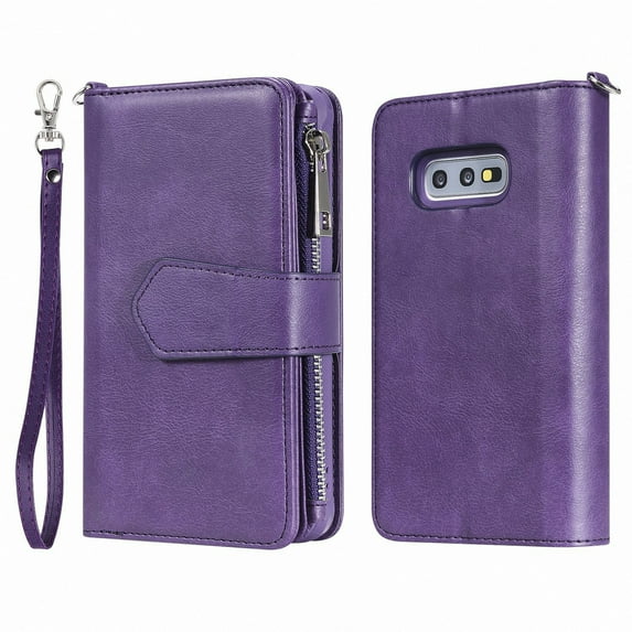 Galaxy S10e Wallet Case, Dteck Pure Color PU Leather Case, Zipper Wallet Case, Detachable Magnetic Back Phone Cover & Card Slots & Hand Strap For Samsung Galaxy S10e 5.8 inch, Purple
