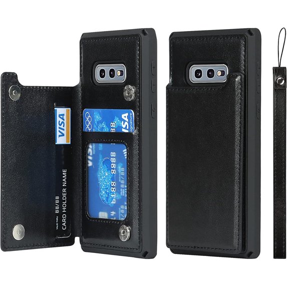 for Galaxy S10e Wallet Case with RFID Blocking Card Holder,PU Leather Magnetic Buttons Stand Flip Wrist Strap Shockproof Case for Samsung Galaxy S10e 5.8 Inch,Macaron Black