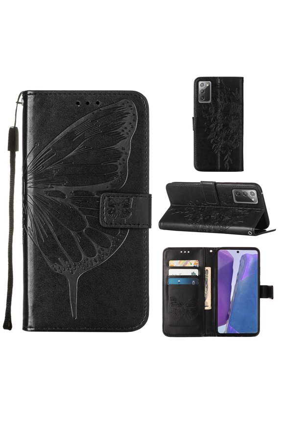 Galaxy S11 Case,Galaxy S20 Plus Wallet Case, Embossed Butterfly PU Leather Credit Card Holder Slots Protection Kickstand Flip Shockproof TPU Phone Cover for Samsung Galaxy S20 Plus/S11, Black