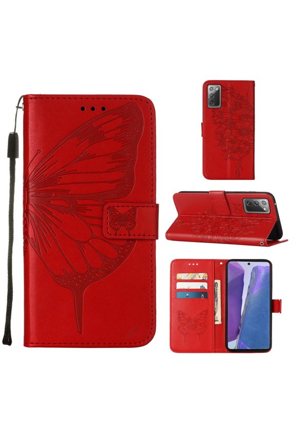 Galaxy S11E Case,Galaxy S20 Wallet Case, Embossed Butterfly PU Leather Credit Card Holder Slots Full Body Protection Kickstand Flip Shockproof TPU Phone Cover for Samsung Galaxy S20/S11E,Red