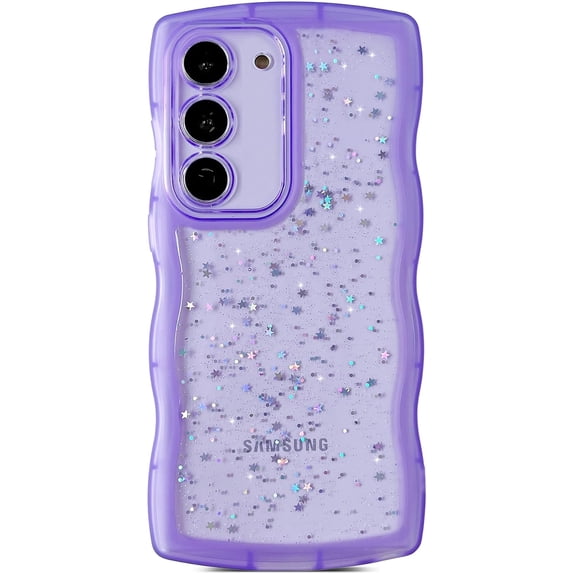 for Galaxy S20 5G Case 6.2",Curly Wavy Anti-Slip Grip Design Transparent Bling Glitter Star Shiny Case Cute Clear Sparkly Bumper Protection Soft Phone Cover Case for Women Girls,Purple