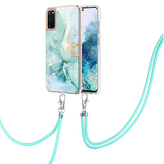 Galaxy S20 Case, Allytech Luxury Marble Pattern Rubber Flexible TPU Drop Protection Anti-scratch Lanyard Back Cover for Girls Women Case for Samsung Galaxy S20, Green