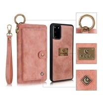 Galaxy S20 Case, Allytech Retro PU Leather Magnetic Detachable Back Cover Zipper Wallet Folio Multiple Cards Slots Purse Wrist Strap Clutch Protective Case Cover for Samsung Galaxy S20 6.2",Pink