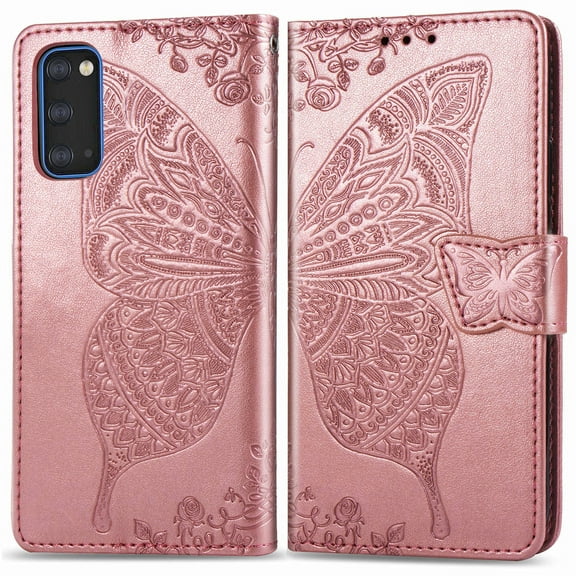 Galaxy S20 Case, Galaxy S20 Wallet Folio Case Magnetic Closure RFID Blocking Card Slots Kickstand Shockproof Case for Samsung Galaxy S20, Rosegold