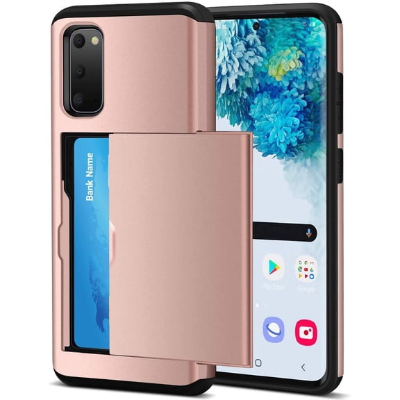 Galaxy S20 Case,  [NOT for S20 FE] Wallet Case Credit Card IDs Holder Shell Sliding Cover Dual Layer Rubber Cover Case for Samsung Galaxy S20 5G 2020 Champagne