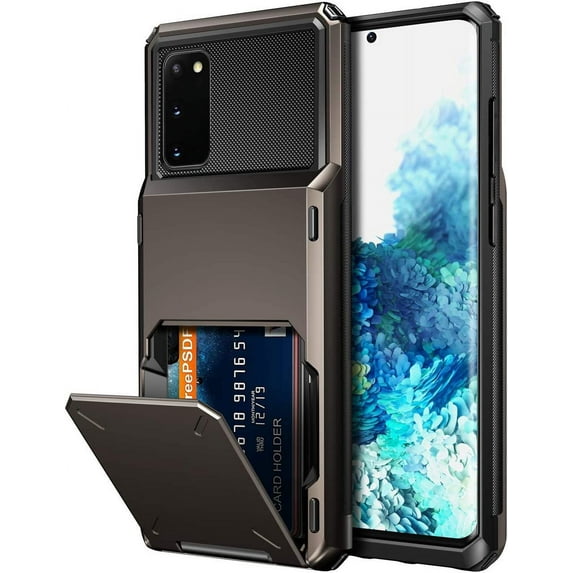 for Galaxy S20 Case Wallet Credit Card Holder 4-Card Slot Hidden Flip Back Pocket Dual Layer Hybrid Rugged Rubber Bumper Armor Protective Hard Shell Cover for Samsung Galaxy S20 6.2 Gun Metal