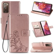 Galaxy S20 FE 5G Case, S20 FE Case, Allytech Premium PU Leather Floral Embossed Hand Wrist Wireless Charging Magnetic Clasp Book Style Cards Holder Wallet Case for Samsung Galaxy S20 FE, Rosegold