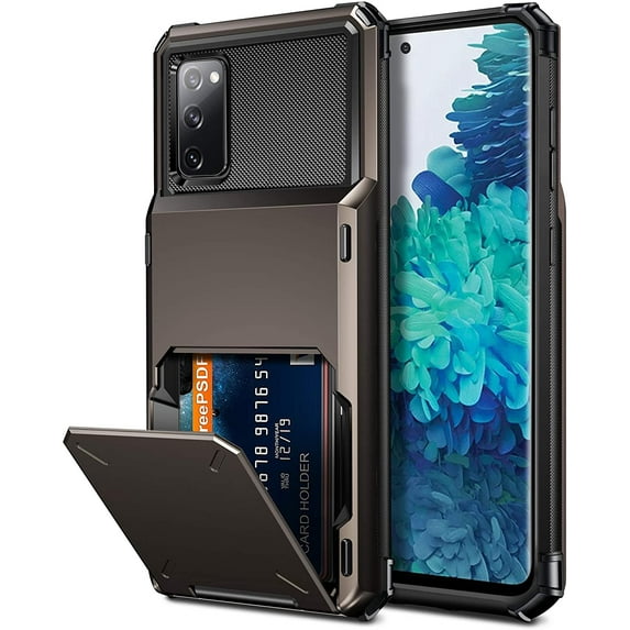 for Galaxy S20 FE 5G Case Wallet Credit Card Holder 4-Card Slot Hidden Back Pocket Dual Layer Hybrid Rugged Rubber Bumper Protective Hard Shell Cover for Samsung Galaxy S20 FE 5G Gun