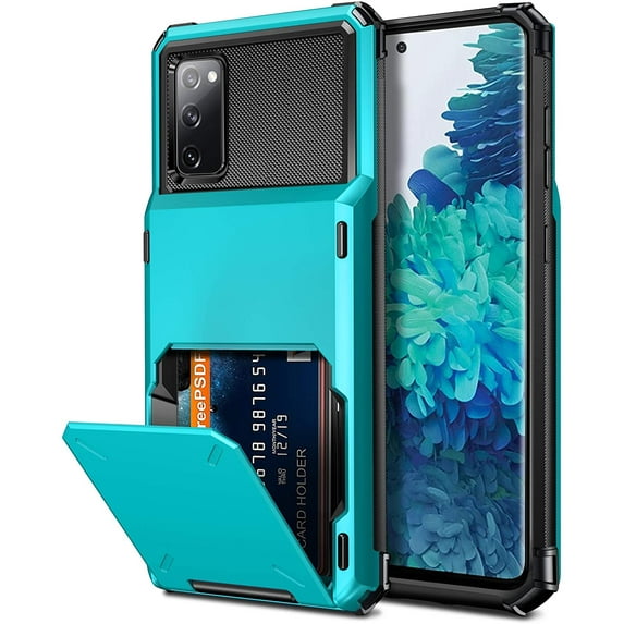 for Galaxy S20 FE 5G Case Wallet Credit Card Holder 4-Card Slot Hidden Back Pocket Dual Layer Hybrid Rugged Rubber Bumper Protective Hard Shell Cover for Samsung Galaxy S20 FE 5G Sky Blue