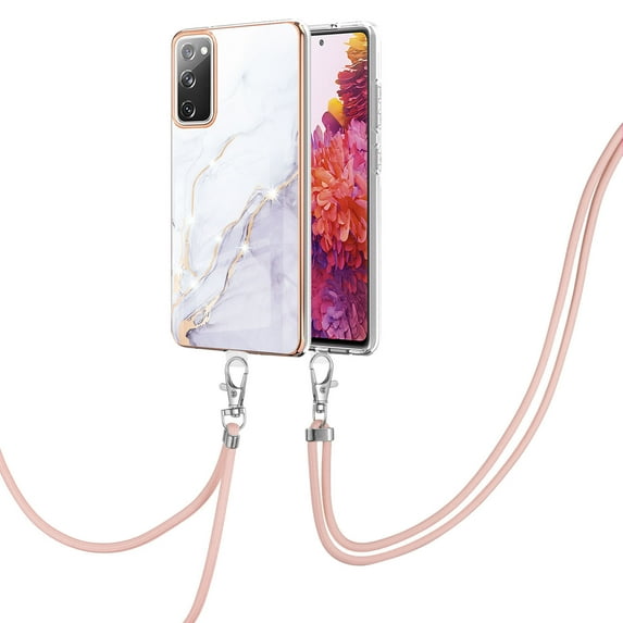 Galaxy S20 FE Case, Galaxy S20 Lite Case, Allytech Luxury Marble Rubber TPU Drop Protection Anti-scratch Lanyard Back Cover for Girls Women Case for Samsung Galaxy S20FE / S20 Lite, White