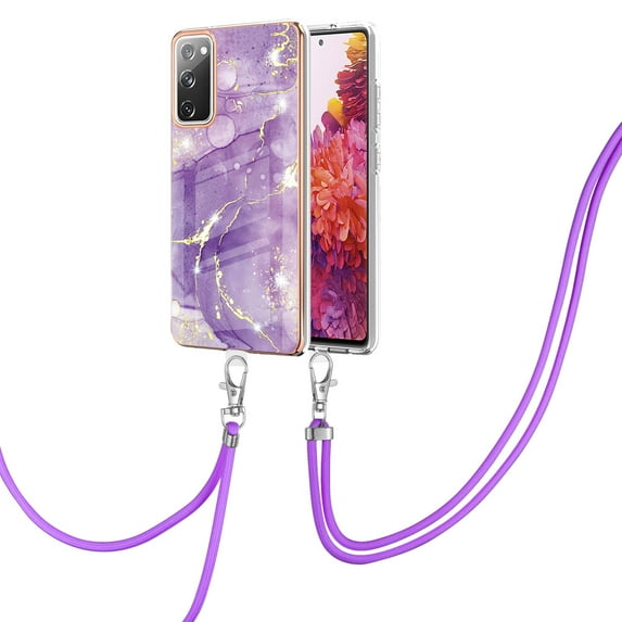 Galaxy S20 FE Case, Galaxy S20 Lite Case, Allytech Luxury Marble Rubber TPU Drop Protection Anti-scratch Lanyard Back Cover for Girls Women Case for Samsung Galaxy S20FE / S20 Lite, Purple