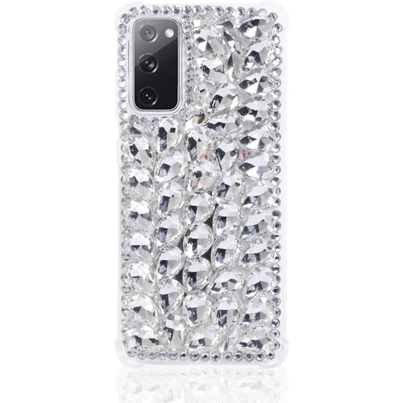 for Galaxy S20 FE Case,S20 Fan Edition Case,S20 Lite Case,3D Handmade Sparkle Stunning Stones Crystal Diamond Bling Glitter Phone Case for Samsung Galaxy S20 FE 5G(A Full White)