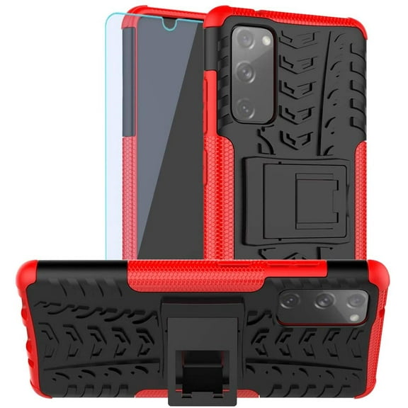 Galaxy S20 FE Case,Samsung S20 FE 5G Case,with HD Screen Protector, [Shockproof] Tough Rugged Dual Layer Protective Case Hybrid Kickstand Cover for Samsung Galaxy S20 FE 5G (Red)