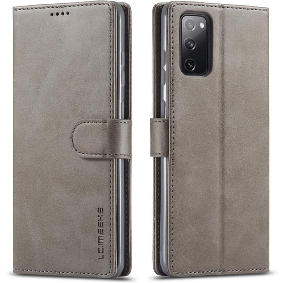 Galaxy S20 FE / S20 Lite Case, PU Leather Wallet Folio Flip Magnetic Buckle Slim Back Cover Built-in Card Holder Slot and Stand for Samsung Galaxy S20 Fan Edition (Grey)