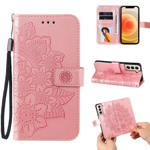 Galaxy S20 FE Wallet Case for Samsung Galaxy S20 FE 5G(6.5 inch, 2021 Release), Allytech Embossed Floral PU Leather Shockproof Flip Stand Wristlet Card Slots Holder Cover for Galaxy S20 FE, Rosegold