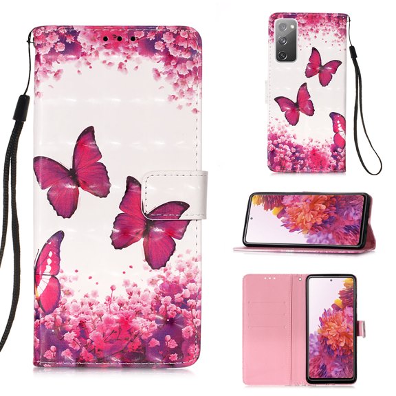 Galaxy S20 Fan Edition Case, Galaxy S20 FE 5G Case, Alltyech 3D Pattern Design PU Leather Folio Flip Kickstand Protection Back Cover Case for Samsung Galaxy S20 FE 5G, Pink Butterfly