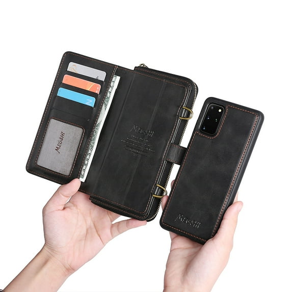 Galaxy S20 Plus Case, Allytech Premium PU Leather Shockproof Stand Detachable Adjustable Shoulder Strap TPU Back Cover Cards Slots Wallet Pocket Case for Samsung Galaxy S20+ Plus, Black